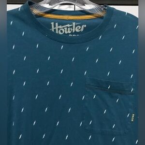 Howler Bros Mens Small Blue Cotton Lightning Bolts Pocket Shirt